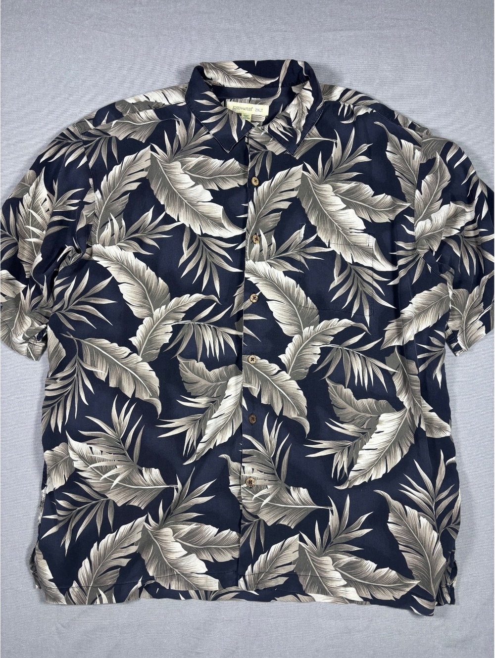 Joseph & Feiss Mens 2XLT Hawaiian Shirt Tropical Palm Print Button Up 100% Silk